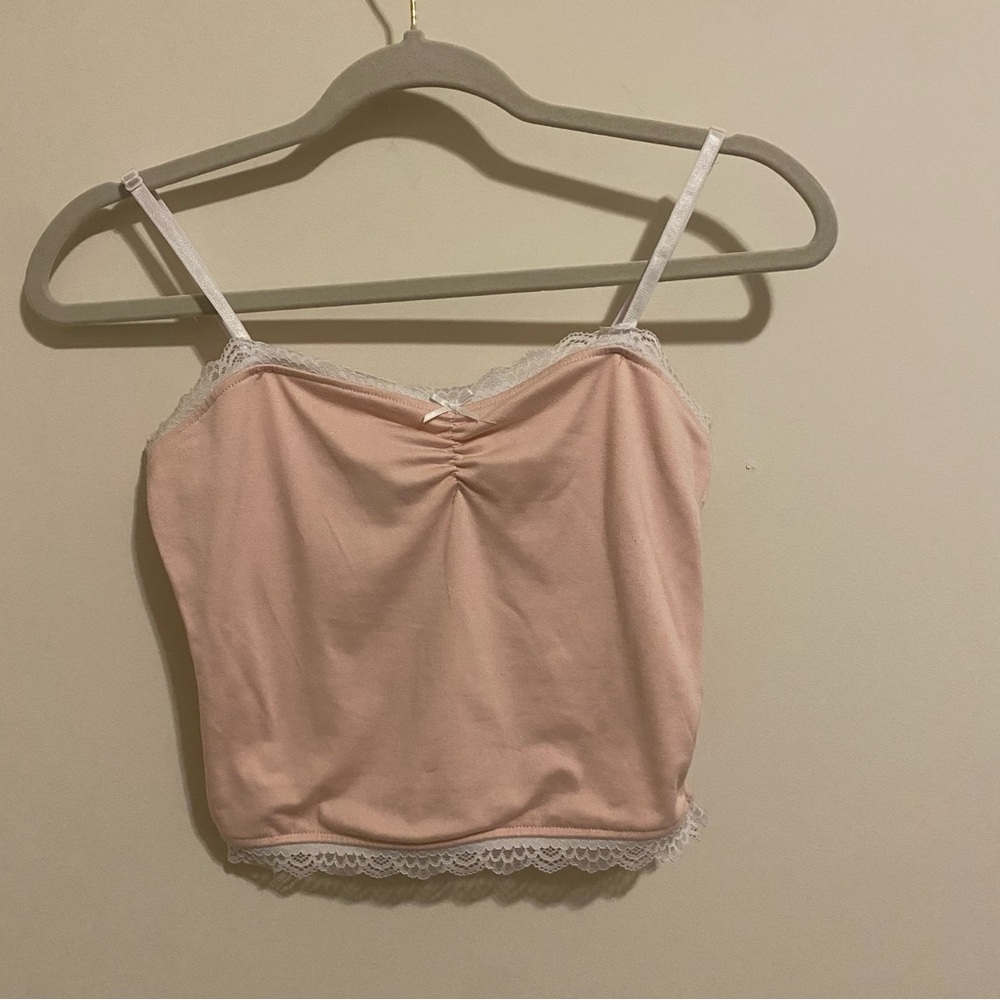 Charlotte Russe Baby Pink and White Lace Cami size Small
